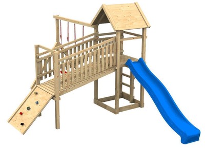 Spielhaus Stelzenturm Kletterleiter mit Doppelschaukel Rutsche Holly 2,38m hoch