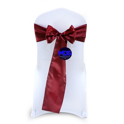 100 MAROON Satin Chair Sashes Bows Wedding Party Banquet Events DIY Decoration