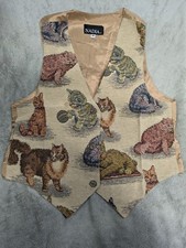 Vintage Nadia Embroidered KITTY CATS Tapestry Womens MED Grandmacore Vest NEW v1