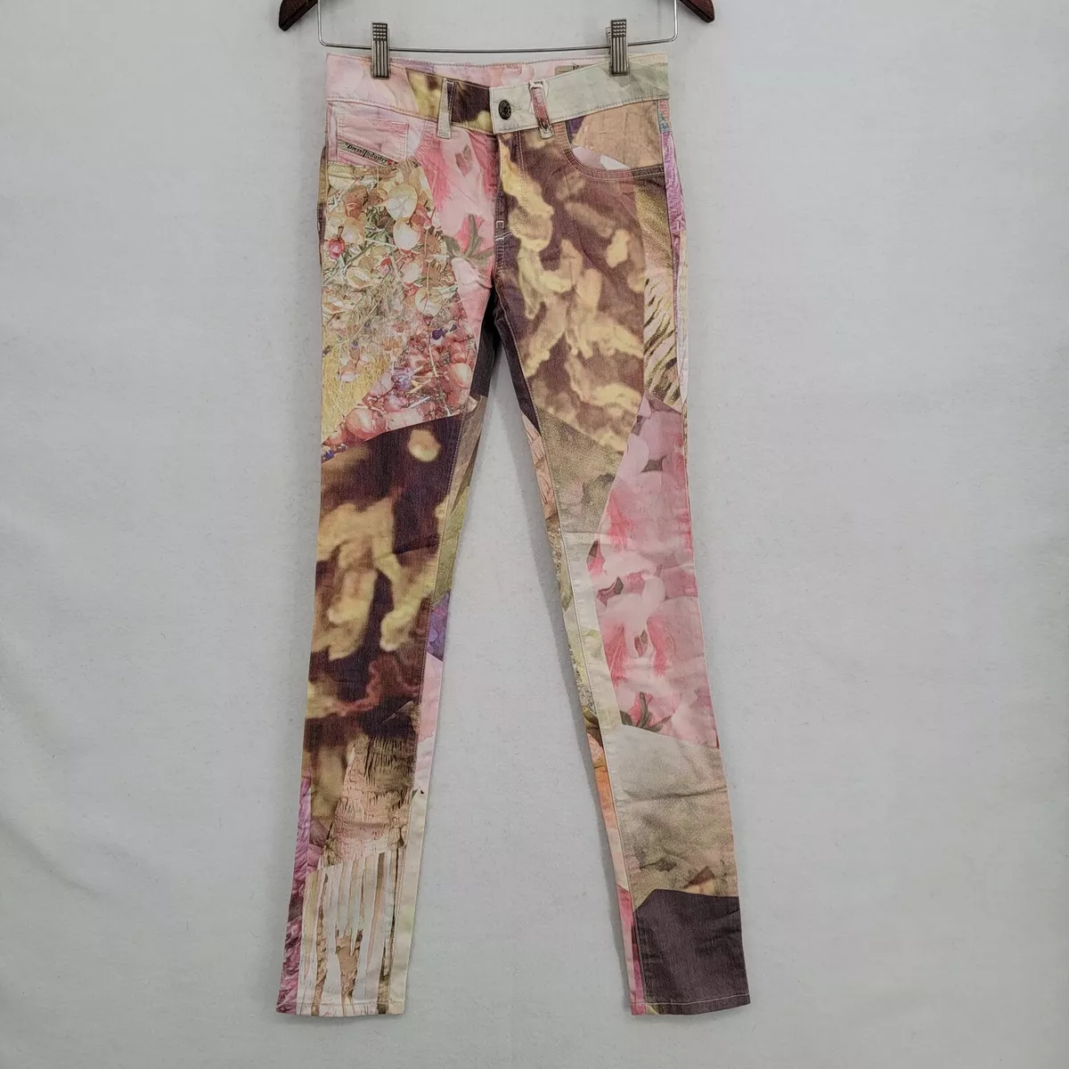 Diesel Slim Jegging Yellow Pink Brown Denim Floral Leggings Womens