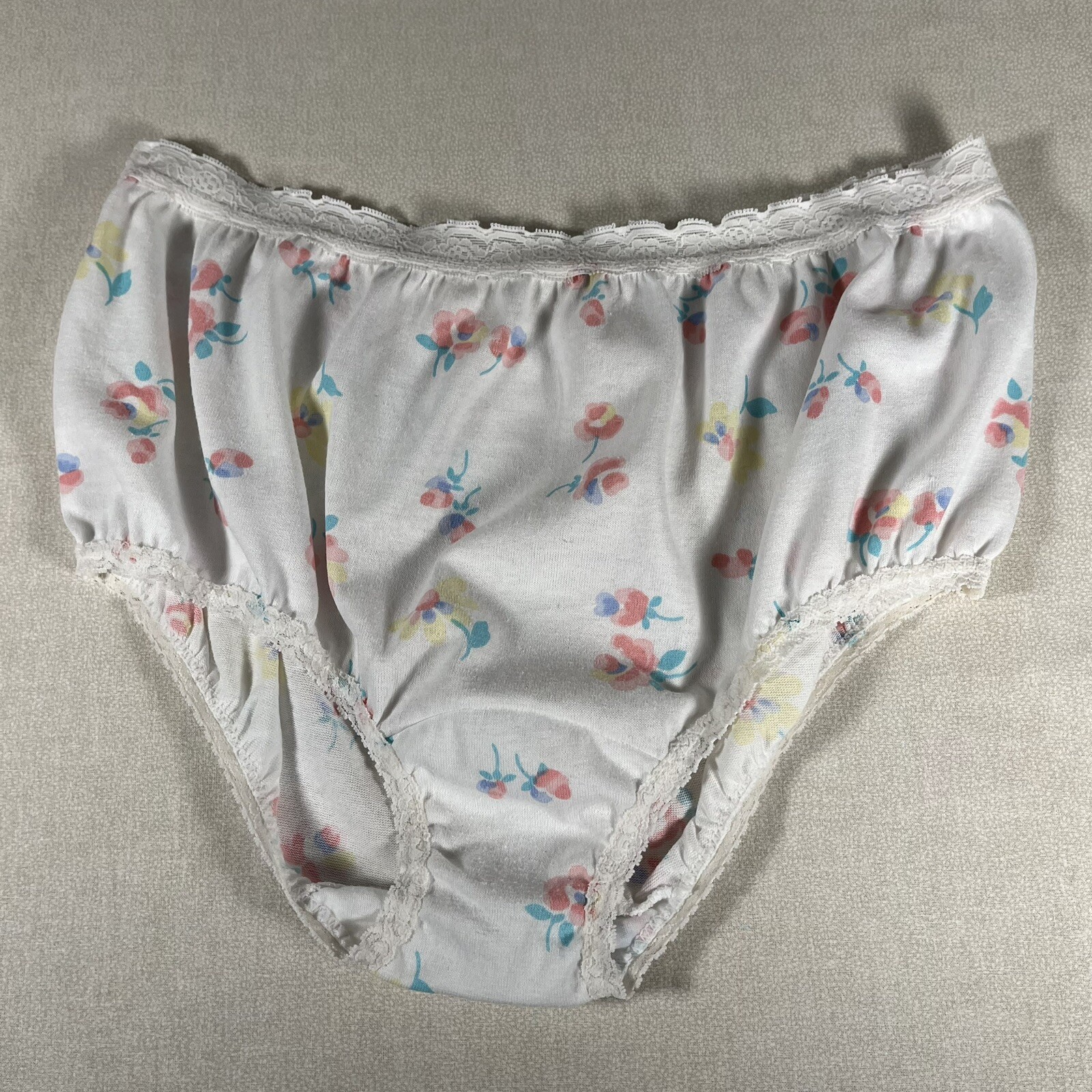 Vintage Pastel Floral Print Lace Trim Cotton Panties … Gem