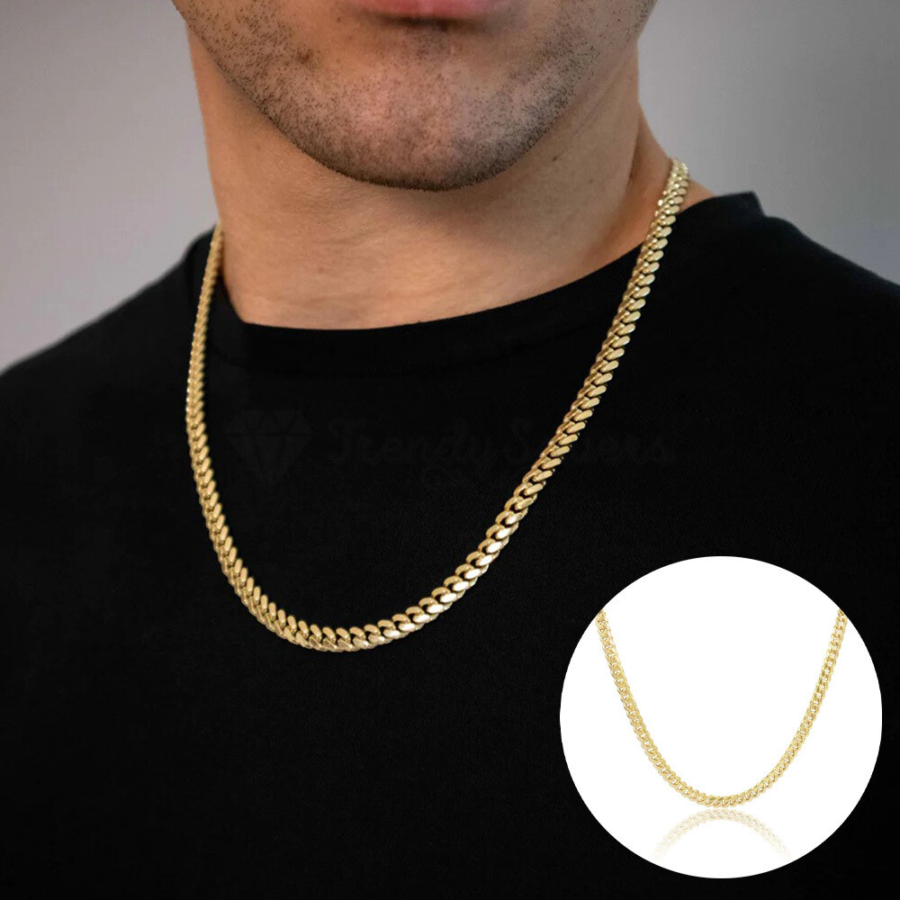 Gold Cuban Curb Link Chain Necklace 6MM 18ct Gold Plated Stainless Steel 22  inch