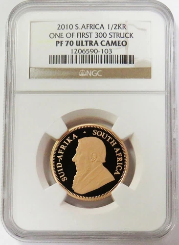 2010 GOLD SOUTH AFRICA 1/2 KRUGERRAND NGC PROOF 70 ULTRA CAMEO