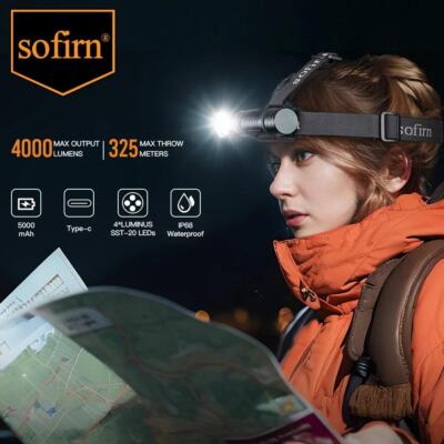 Sofirn Hs41 Headlamp 4000lm 21700 USB C Rechargeable with Power Bank Flashlight