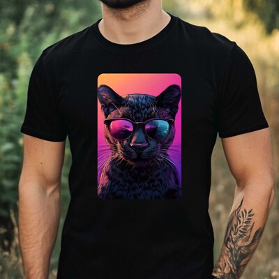 Mens Panther Sunglasses Print Cotton T-Shirt Size XS to 5XL