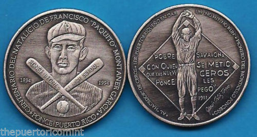 PAQUITO MONTANER PONCE Puerto Rico Medalla Baseball Beisbol coin token NICK