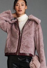 Nwt Maeve X Anthropologie Faux Fur Jacket Light Purple Faux Leather Trim