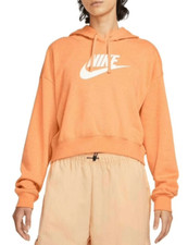 Nike Sportswear Club Fleece Oversized Crop Graphic Hoodie Orange Sherbert