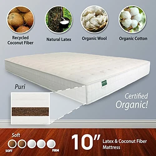 100% Organic Natural Latex Coconut Coir Medium-Soft 10" PURI Bed Mattress - Image 4 of 4