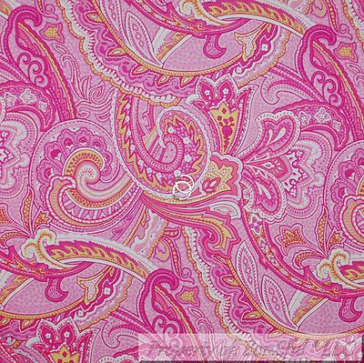 BonEful Fabric FQ Cotton Quilt Pink Yellow White Flower Paisley Dot Cottage Girl
