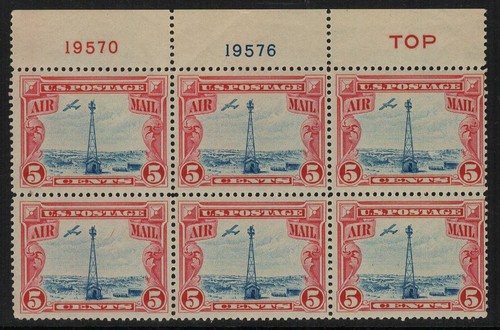 C11 Red Top U.S. Airmail Plate Block 6 Mint, o.g., Never Hinged