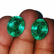 5-7 Ct Each Natural Emerald Oval Cut Certified Stunning Gemstone Pair 001