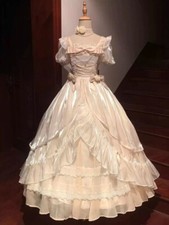 Dreamy White Pink Victorian Wedding Dresses Floral Beaded Bow Pleated Tiered