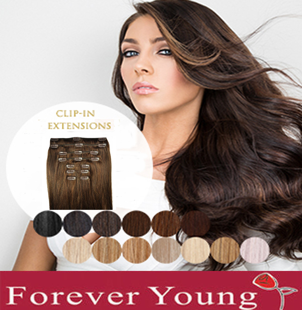 Premium Clip In Human Hair Extensions Full Head Set Real Remy Clip In Hair Weft eBay