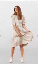 Cream Size 8-10 Dress Silky Smock midi Dress short sleeves Rrp £69.95 summer