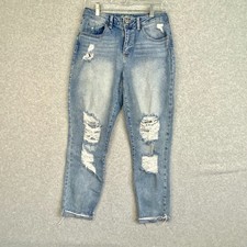 Rewash Jeans Womens 7/28 Blue Distressed Skinny Ripped Raw Hem Lt Med Wash