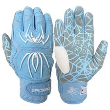 Spiderz Youth Hybrid Baseball/Softball Batting Gloves, Columbia/White - Youth XL