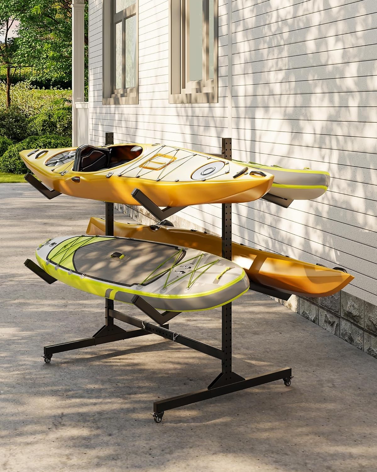 Kayak Storage Rack Freestanding Kayak Rack Kayak Hanger Holder w/ Movable Wheels