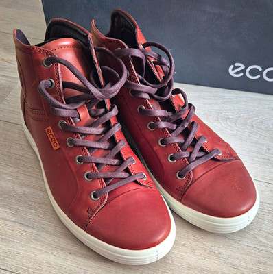 ECCO Soft 7  High Top Sneaker Leder Mahagoni EU 41 Schnürung Neu