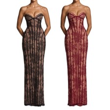 Strapless Corset Tight Flower Lace Cocktail Evening Dress with Slit For Women