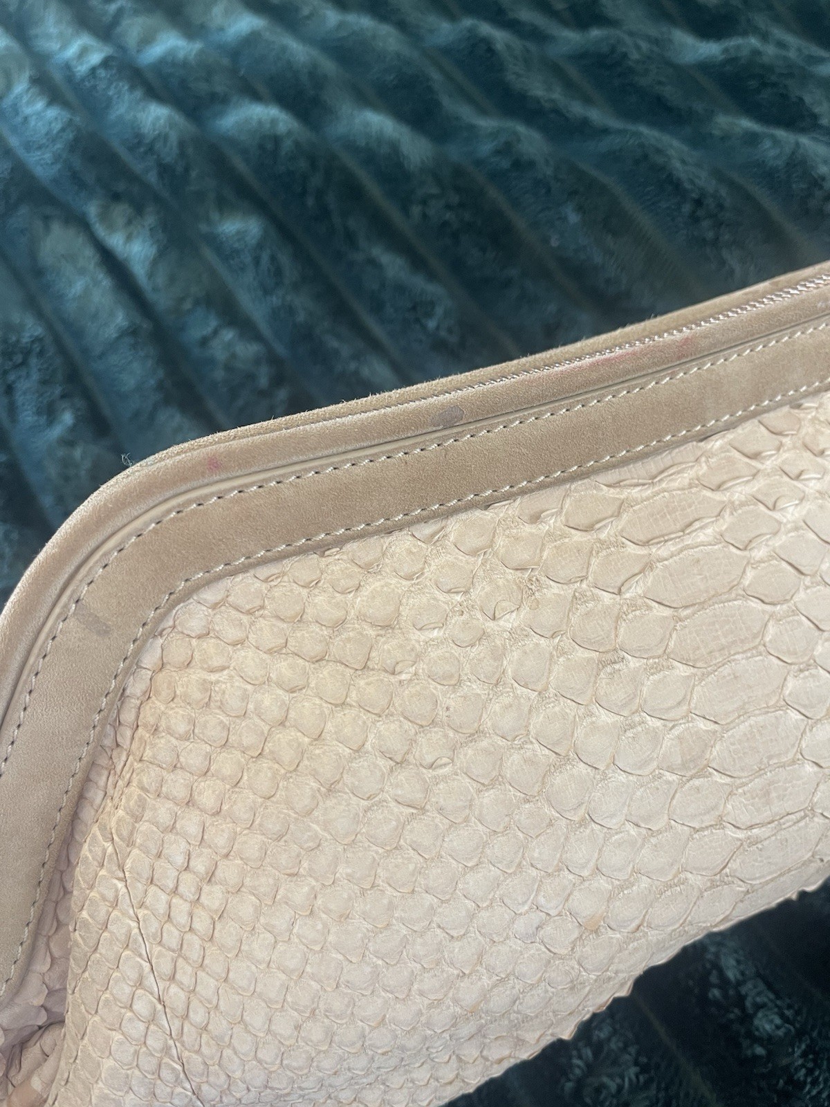 Authentic python snakeskin beige clutch, gold har… - image 8