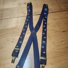 Vintage 80s Suspenders W Germany Clip On Elastic Christmas Santa Sleigh
