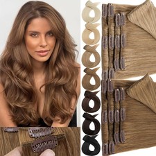CLEARANCE Clip in Real Remy Human Hair Extensions Full Head 8Pieces 18Clips Weft