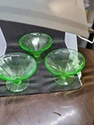 Vintage Rare Federal Uranium Glass Sherbet Dessert Cups Glasses Set Of 3