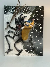 Original 10"x8" Mixed Media Krampus 'Krampusnacht'  Evil Santa Dark Christmas