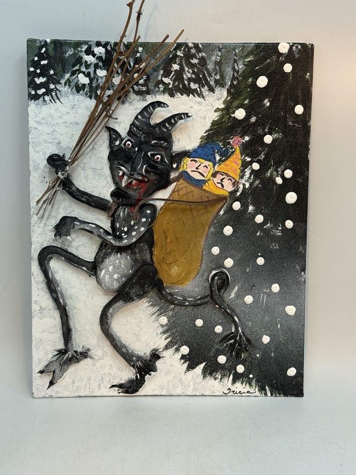 Hand-crafted original mixed media Krampus artwork — dark, folklore-rich, and utterly conversation-stopping on any wall.
