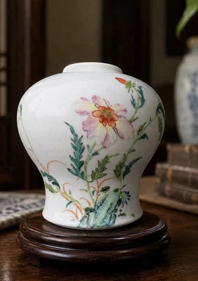 Antique Chinese Hand Painted Porcelain Scholar Vase Floral Republic Era - Image 1 of 4