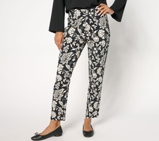 Denim  Co. Regular Signature Smart Stretch Ankle Pants Black Floral XL New