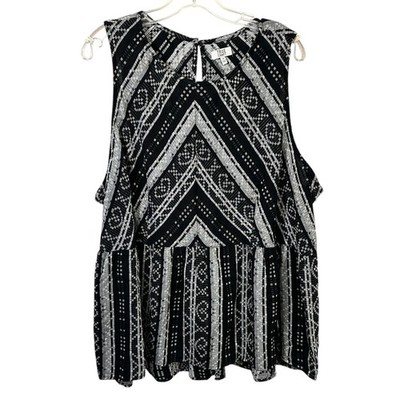 True Craft Plus Size 3X Tank Top Black White Sleeveless Peplum Boho Western 430