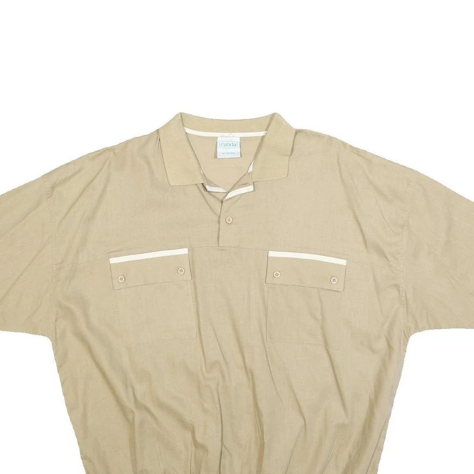CANDA Polo Uni Coton Mélangé Beige Manches Courtes Col Point XL Décontracté - Photo 2/4