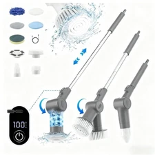 8in1 Electric Spin Scrubber Cordless Bathroom Tub Scrubber w/ Long Handle Grey