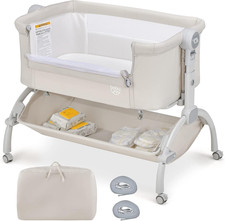 Baby Bassinet, 3-In-1 Rocking Bassinet W/Storage Basket, Double-Lock Design, 7 A