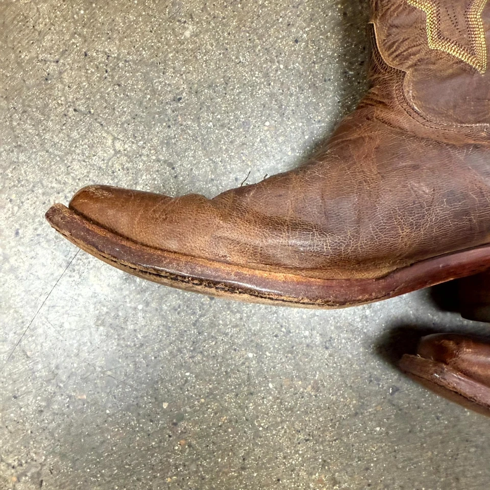 De Colección Botas Justin Para Hombres Punta Corta TALLA 10 Vaquero Cuero Marrón Occidental Hechas en EE. UU. Foto 3 de 4