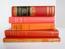 Vintage Staging Decor Books, Orange Shades, Lot of 5, Hardcover, Shelf Design