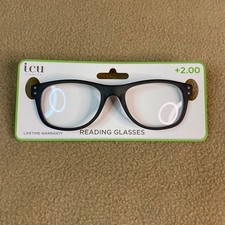 ICU Eyewear Black Reading Glasses 2.00 Strength Magnify Optical Readers NWT