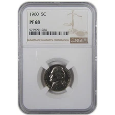 1960 Jefferson Nickel PF 68 NGC Proof 5c Coin SKU:CPC0121