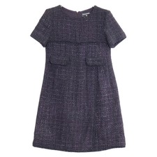 Chanel Tweed Mini Dress Cotton Purple Black Size 40 Chest 17.0 in Length 43.3 in