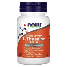 Now Foods L-Theanine Double Strength 200 mg 60 Veg Capsules GMP Quality Assured,