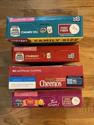 Lot Of Four (4) Various Cereals - Maple Raisin Bran, Fruity Cheerios, Mini Wheat