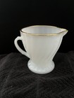 Vintage Anchor Hocking Fire King Milk Glass Swirl Gold Trim Creamer Sugar Bowl — photo 4