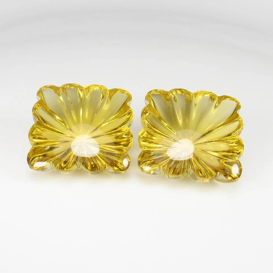 29.02 Ct Natural "VVS "Yellow Citrine Top Luster Square Fancy Carving Pair-2132 - Image 2 of 2
