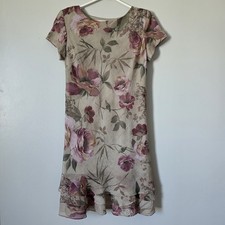 Vtg 90’s Dress 6P Green Floral Chiffon Flowy Modest Midi Crinkle Fairy Romantic