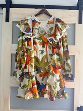 FARM Rio Tropical Bird Print Ruffle Mini Dress NWT Size Large