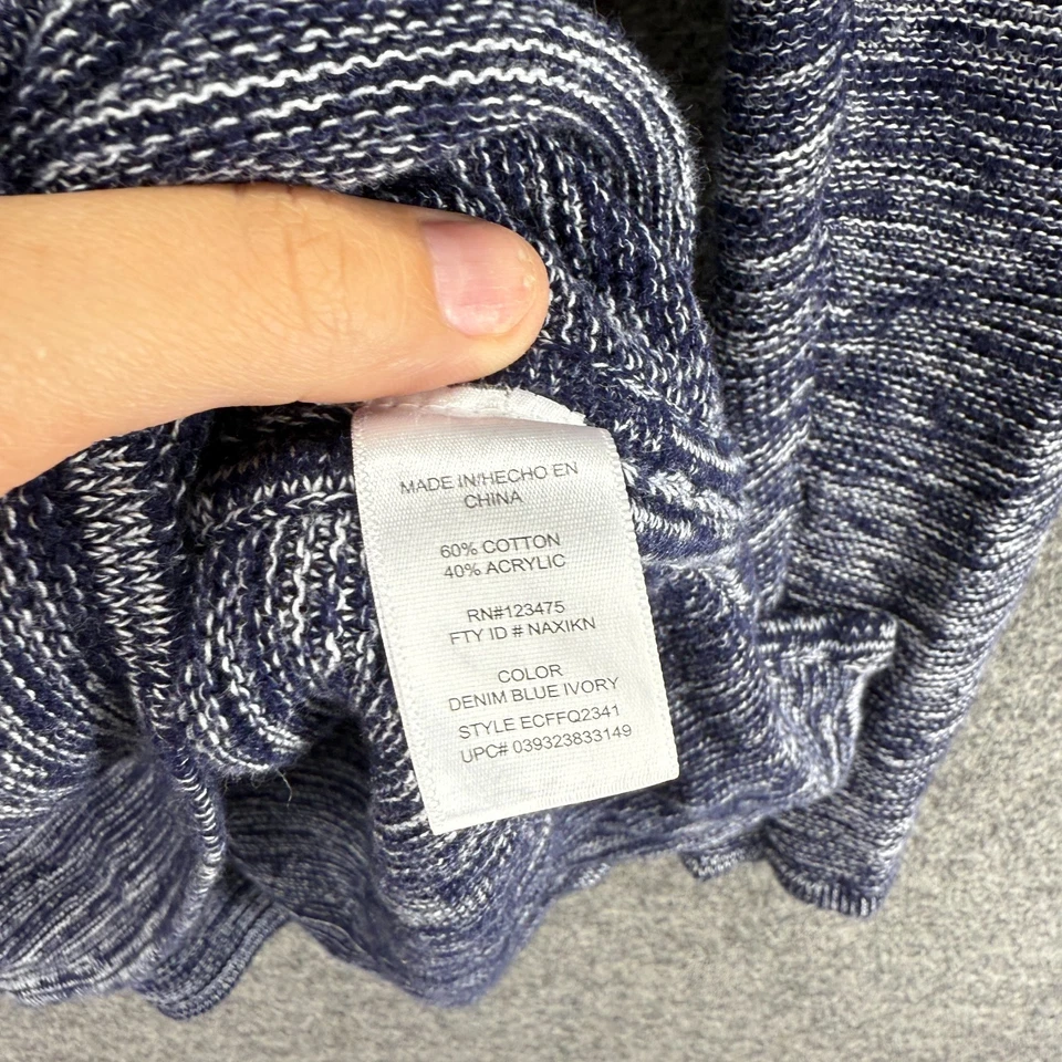 Ellen Tracy 毛衣套衫女式 M 中号蓝色条纹针织长袖棉质 — 第 4/4 张图片