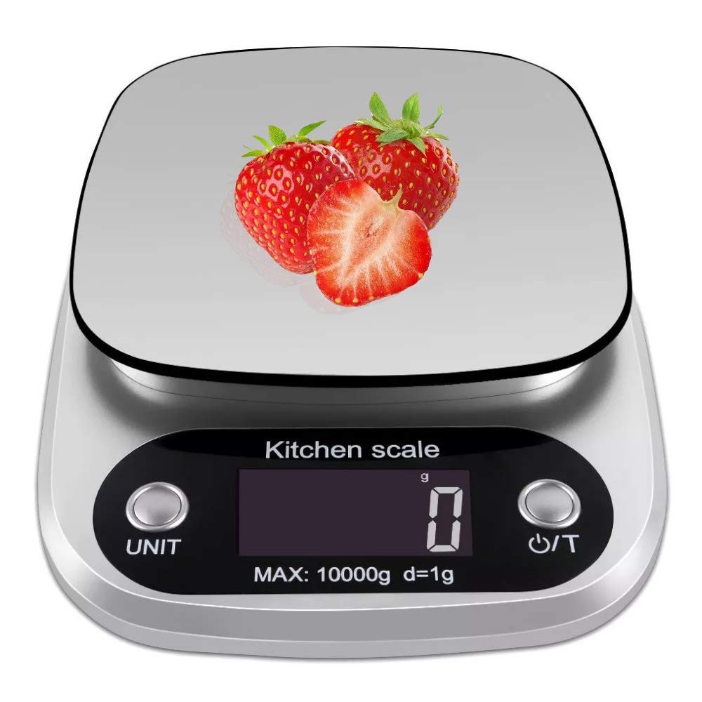 10kg 22lb Digital Kitchen Scale - Precise Multifunction Food Weighing in Silver