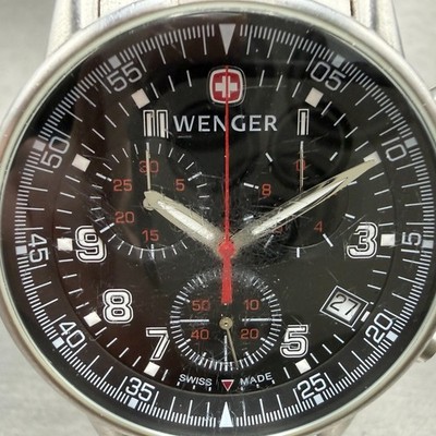 Wenger Chronograph Watch Men 42mm Black Dial Silver Tone Date